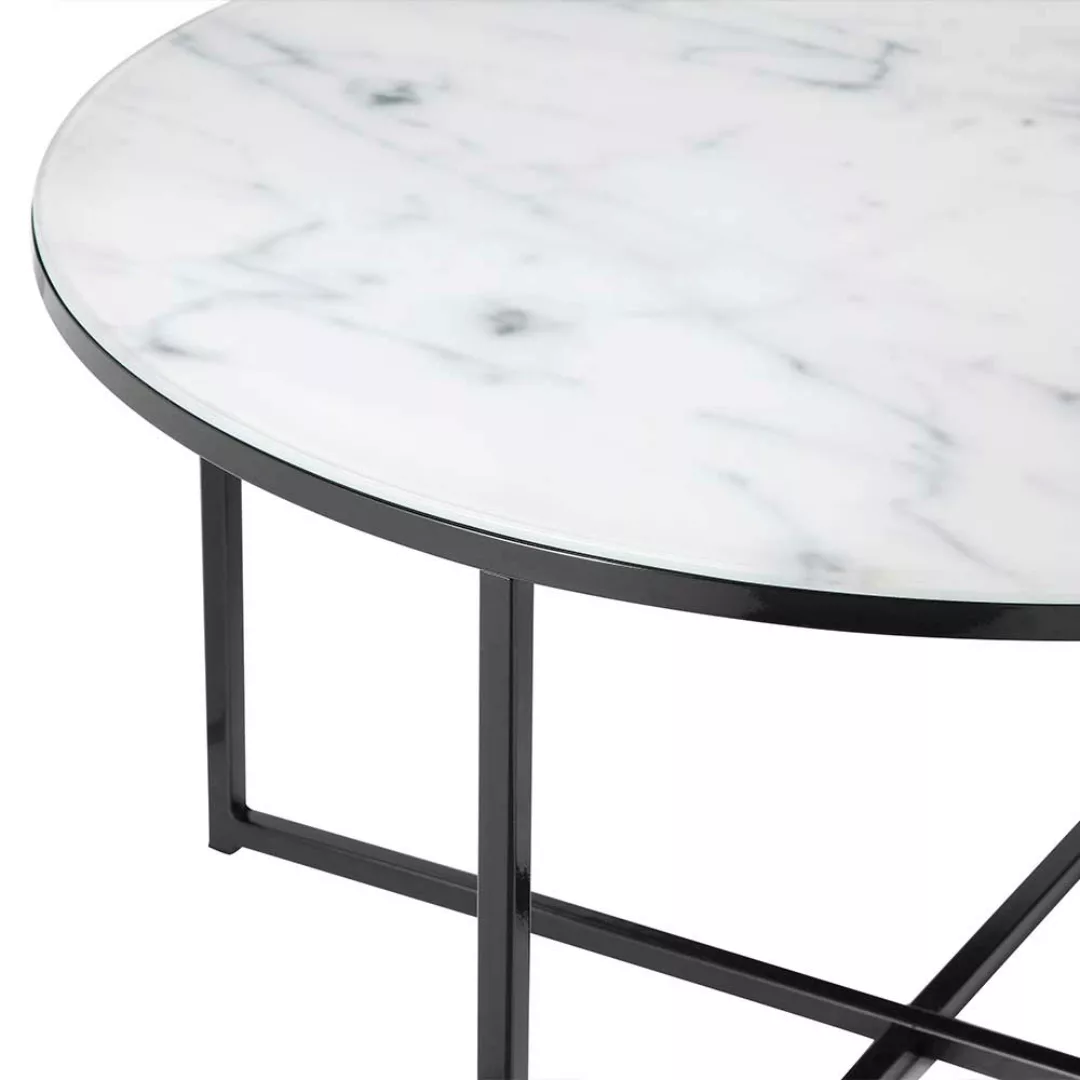 Glastisch in Weiß Hellgrau Marmoroptik Bügelgestell Schwarz günstig online kaufen