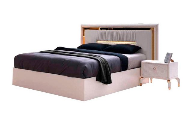 JVmoebel Bett Modern Design Bett Weiß Gold Zweifarbig Modern Schlafzimmer ( günstig online kaufen