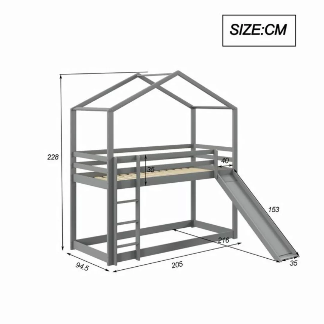 RIYO Etagenbett Kinderbett 90cm*200cm Hausbett Niedriges Etagenbett mit Rut günstig online kaufen