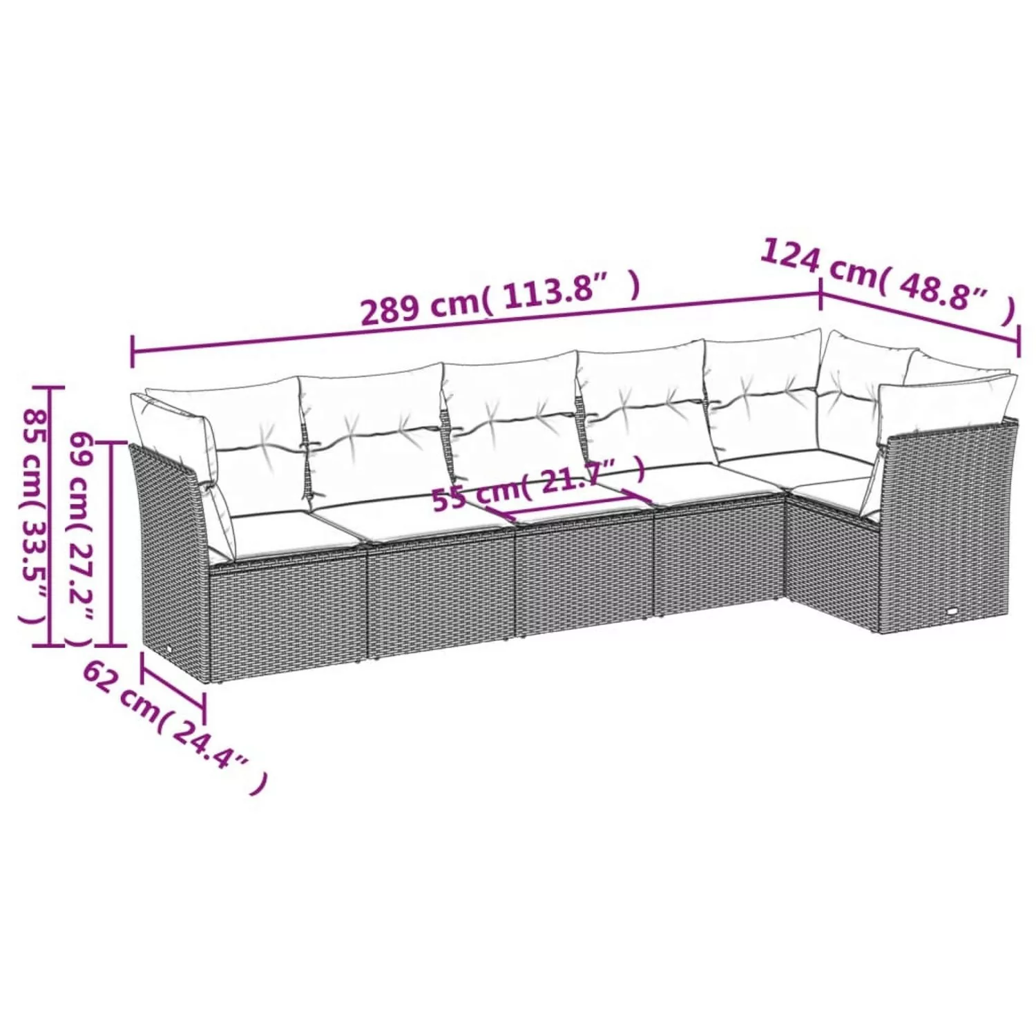 vidaXL 6-tlg Garten-Sofagarnitur mit Kissen Grau Poly Rattan Modell 52 günstig online kaufen