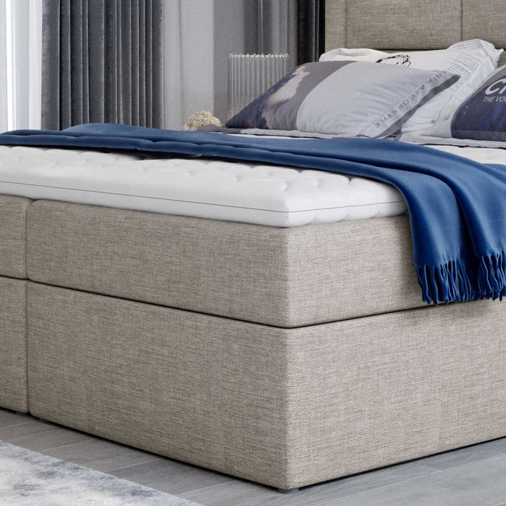 Doppelbett Stauraumbett in Beige mit Bettkasten günstig online kaufen