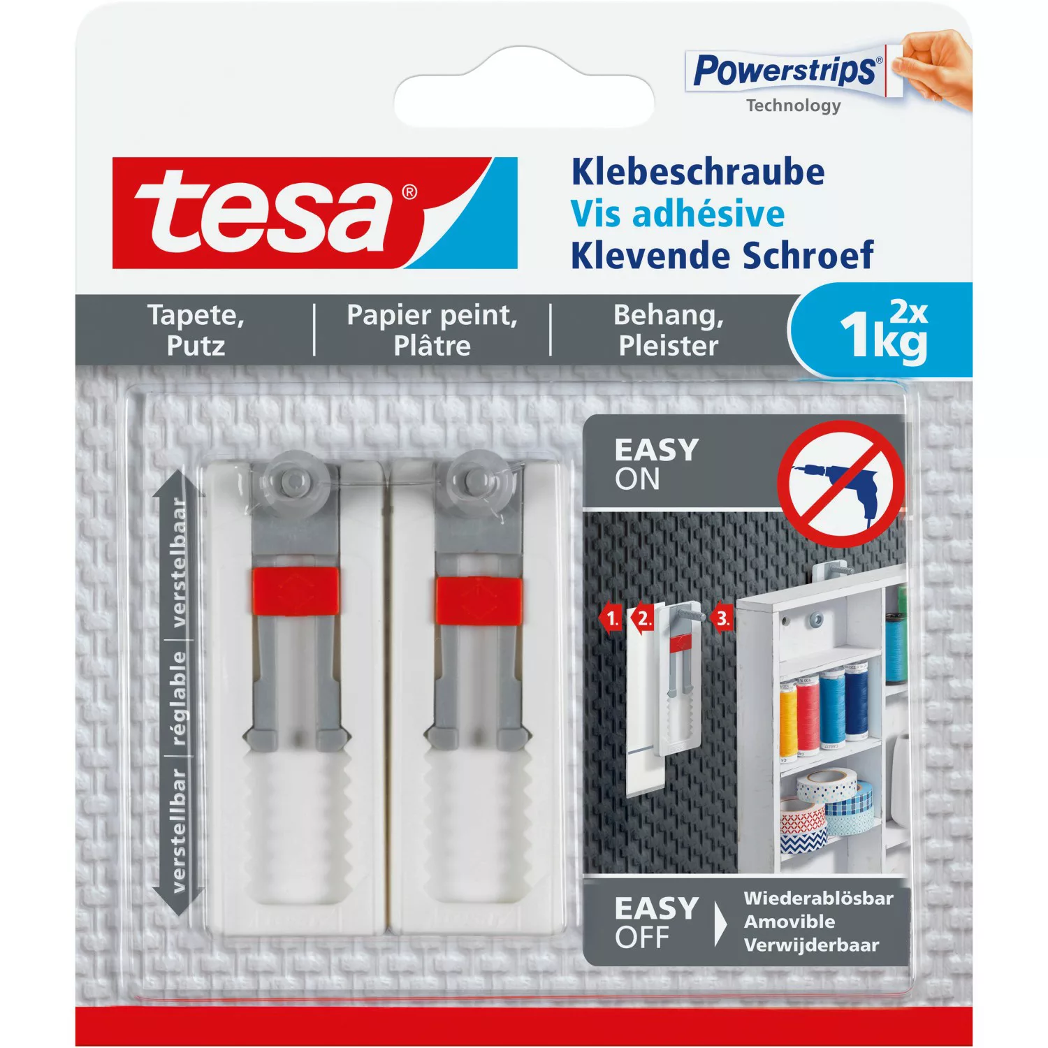 Tesa Klebeschraube für Tapeten und Putz verstellbar (max. 1 kg) günstig online kaufen