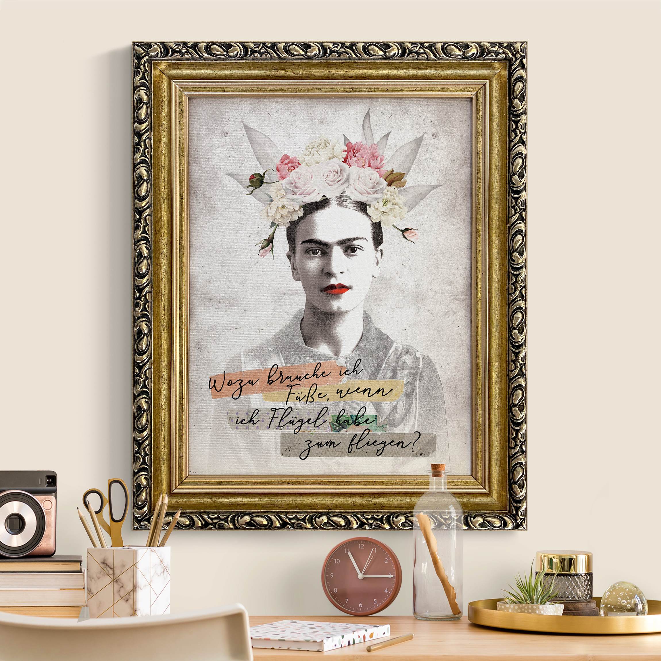 Gerahmtes Leinwandbild Frida Kahlo - Zitat günstig online kaufen