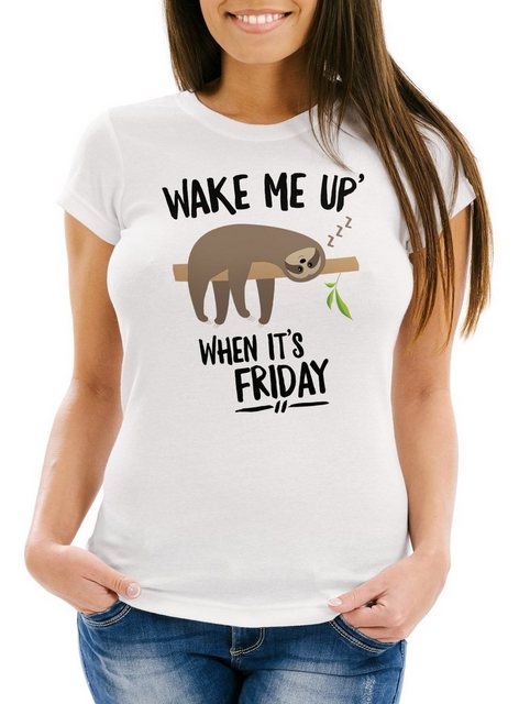 MoonWorks Print-Shirt Damen T-Shirt Faultier Sloth Wake me up when it's fri günstig online kaufen