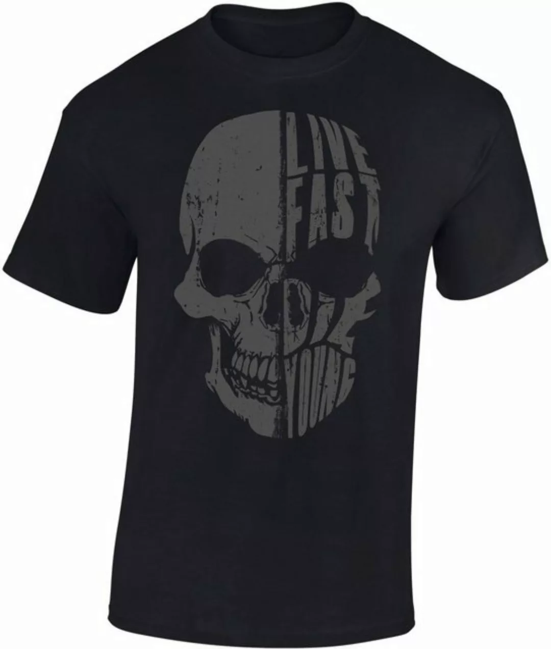 Baddery Print-Shirt Biker Shirt: "Live Fast Die Young" - Motorrad T-Shirt, günstig online kaufen