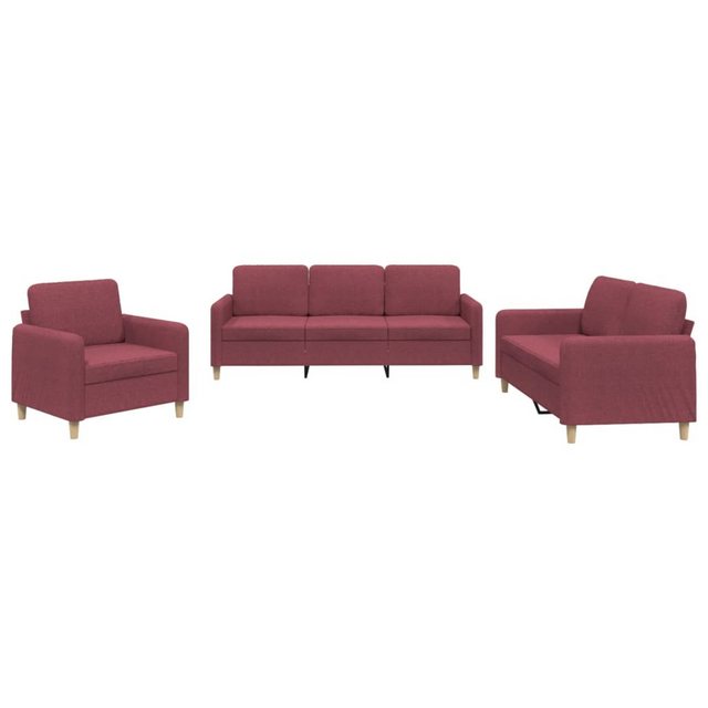 vidaXL Sofa, 3-tlg. Sofagarnitur mit Kissen Weinrot Stoff günstig online kaufen