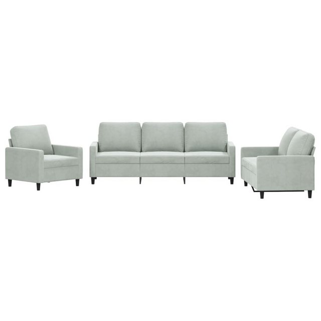 vidaXL Sofa Sofagarnitur Set mit Kissen Samt, 3-tlg., Hellgrau günstig online kaufen