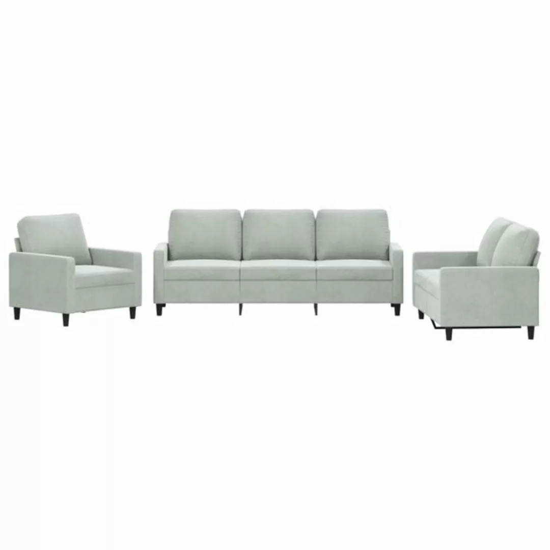 vidaXL Sofa Sofagarnitur Set mit Kissen Samt, 3-tlg., Hellgrau günstig online kaufen