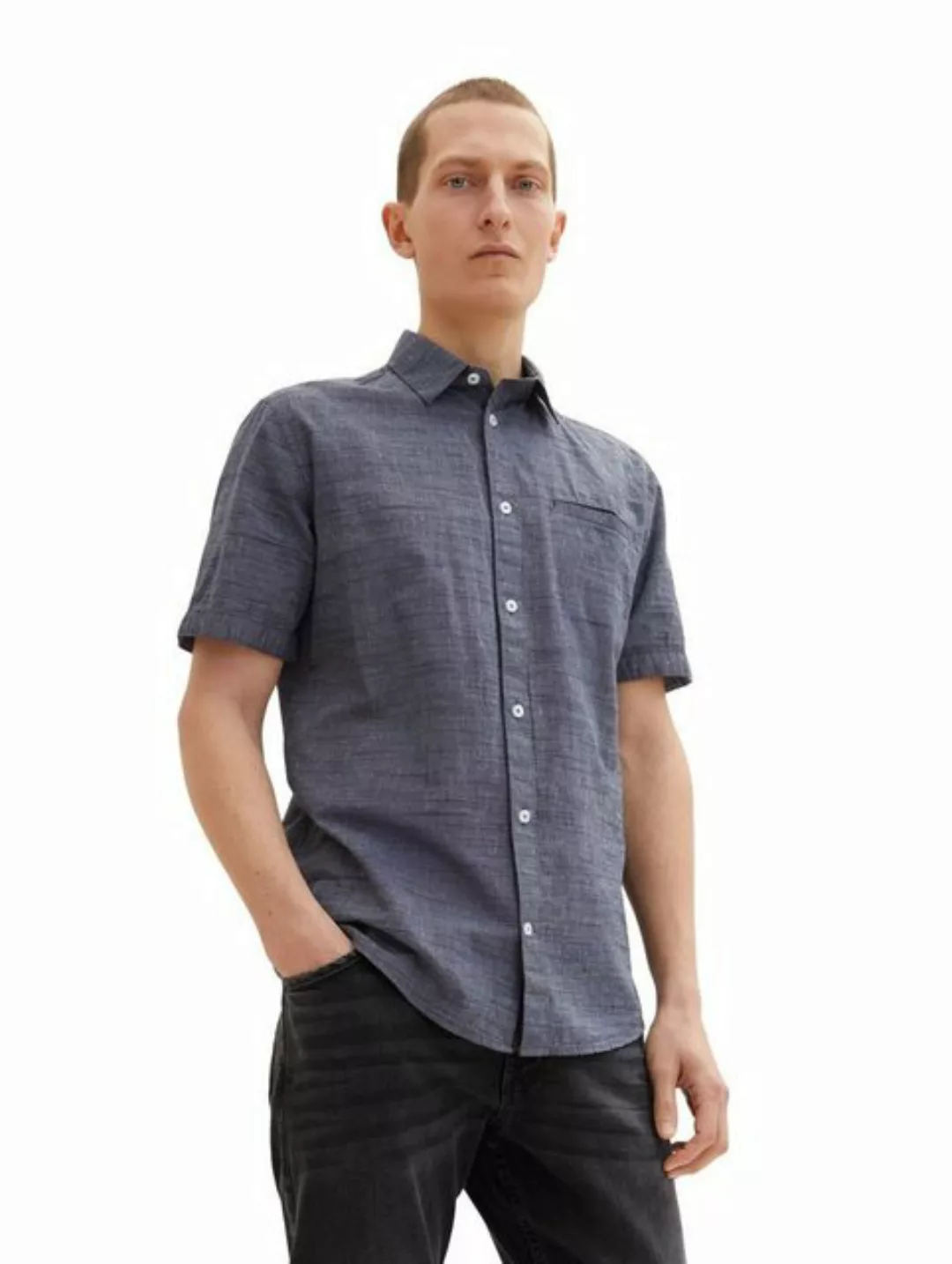 Tom Tailor Herren Kurzarm Hemd CHECKED SLUB - Regular Fit günstig online kaufen