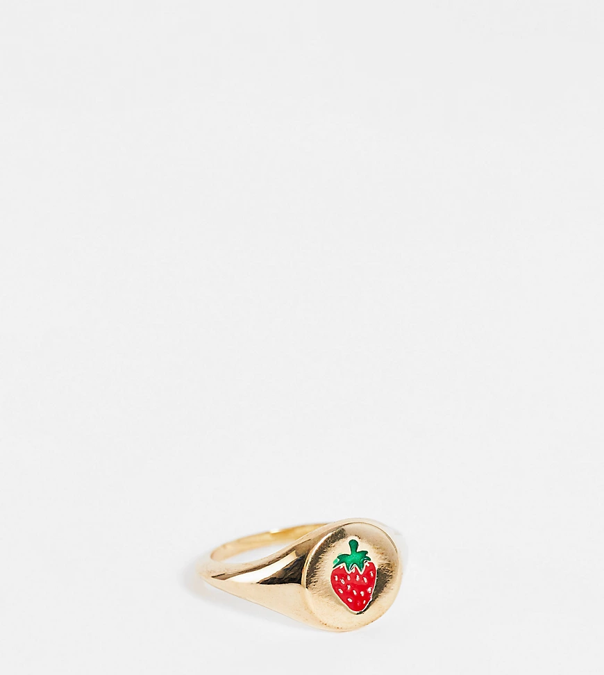 ASOS DESIGN Curve – Goldfarbener Ring im Siegeldesign mit Erdbeerdetail günstig online kaufen