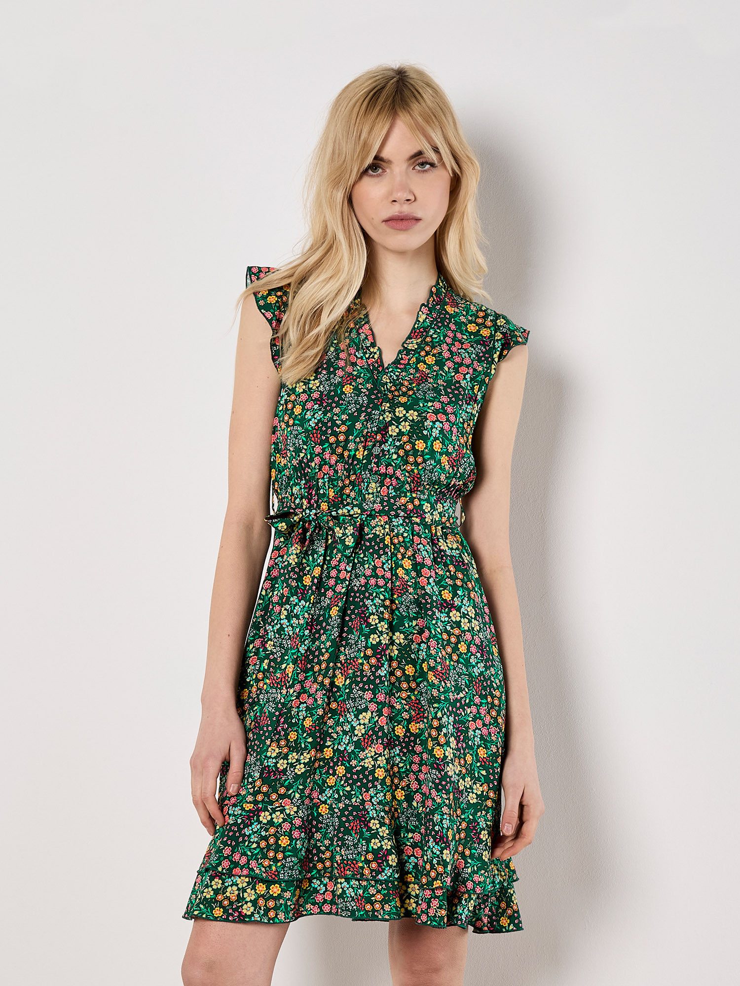 Apricot Druckkleid Blumen-Sommerkleid, (2-tlg) mit Rüschen günstig online kaufen