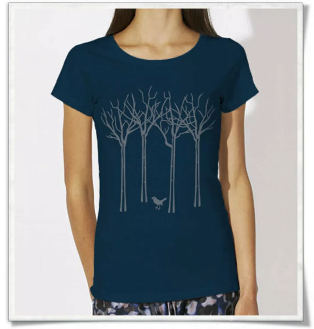 T-shirt Für Frauen Vogel Im Wald In Navy / Dunkelblau günstig online kaufen