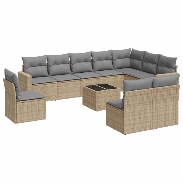 vidaXL Sofaelement 11-tlg. Garten-Sofagarnitur mit Kissen Beige Poly Rattan günstig online kaufen