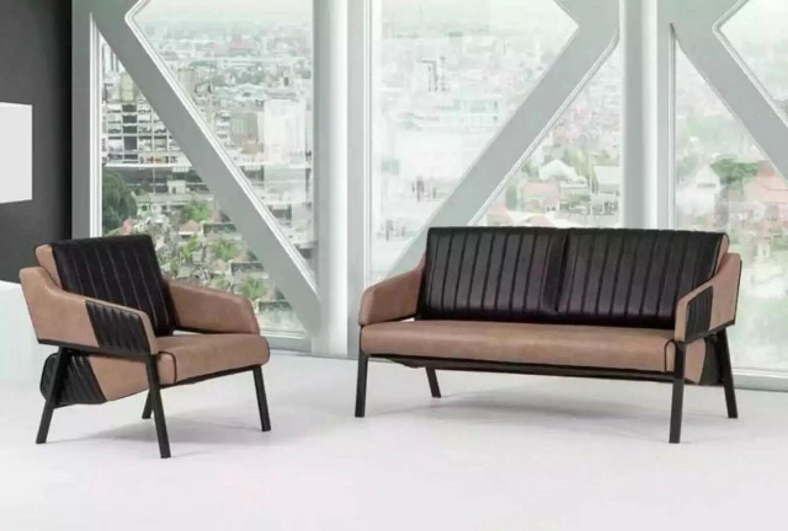 JVmoebel Sofa Designer Beige Sofagarnitur Zweisitzer Sessel Couch Garnitur günstig online kaufen