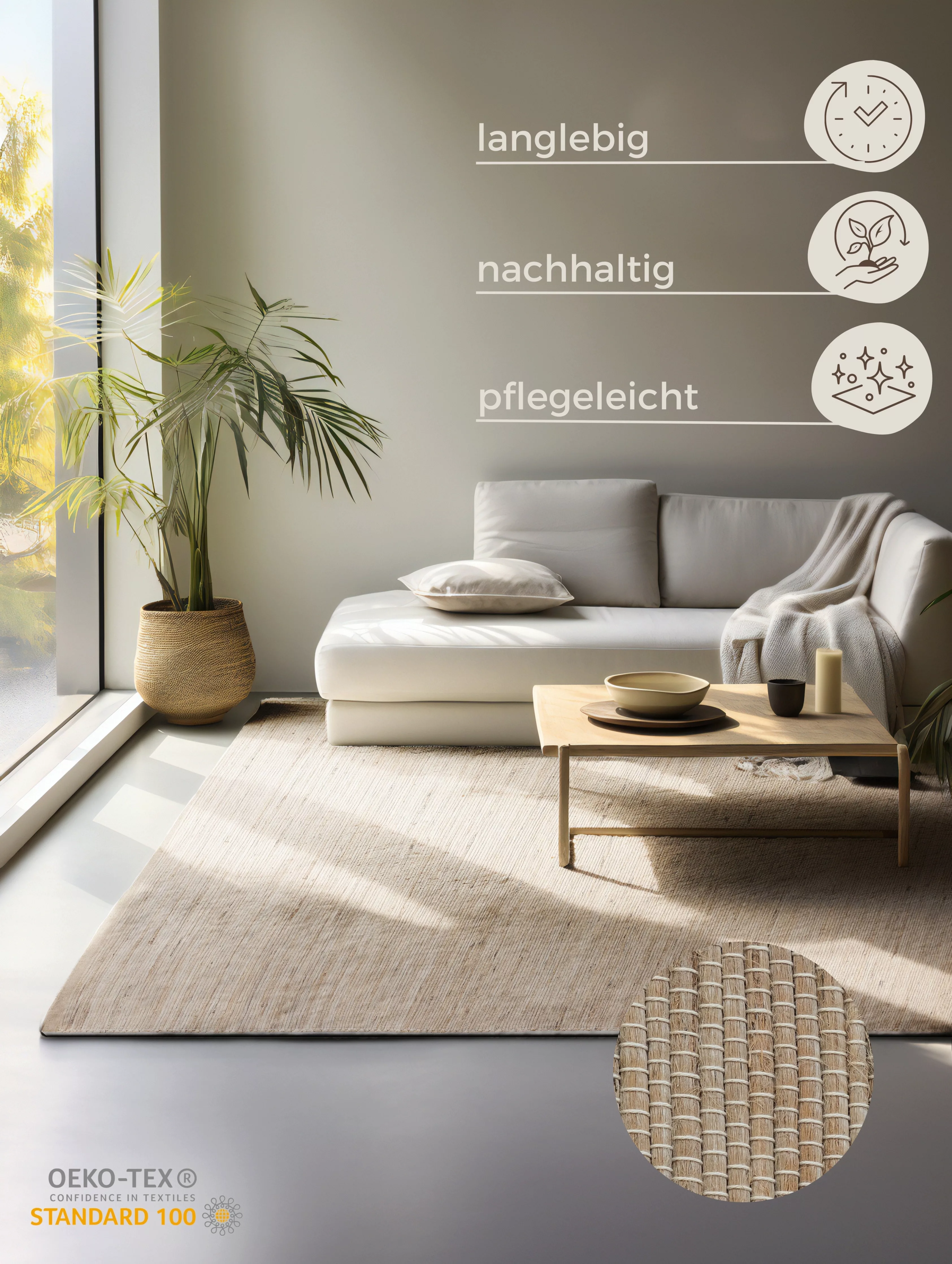 HANSE Home Teppich »Dhaka«, rechteckig, Handgewebt, Jute, Wolle, Natur, Woh günstig online kaufen