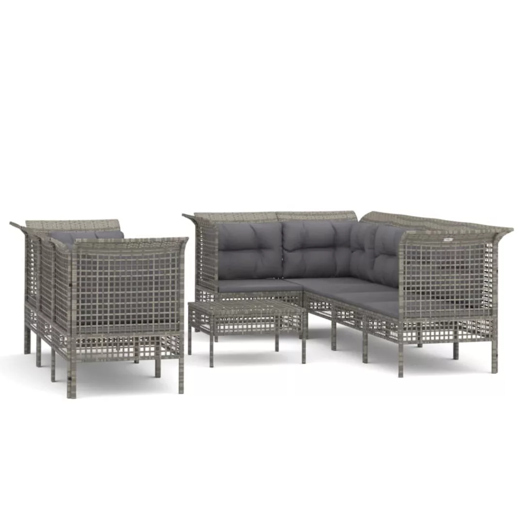 Vidaxl 9-tlg. Garten-lounge-set Mit Kissen Grau Poly Rattan günstig online kaufen