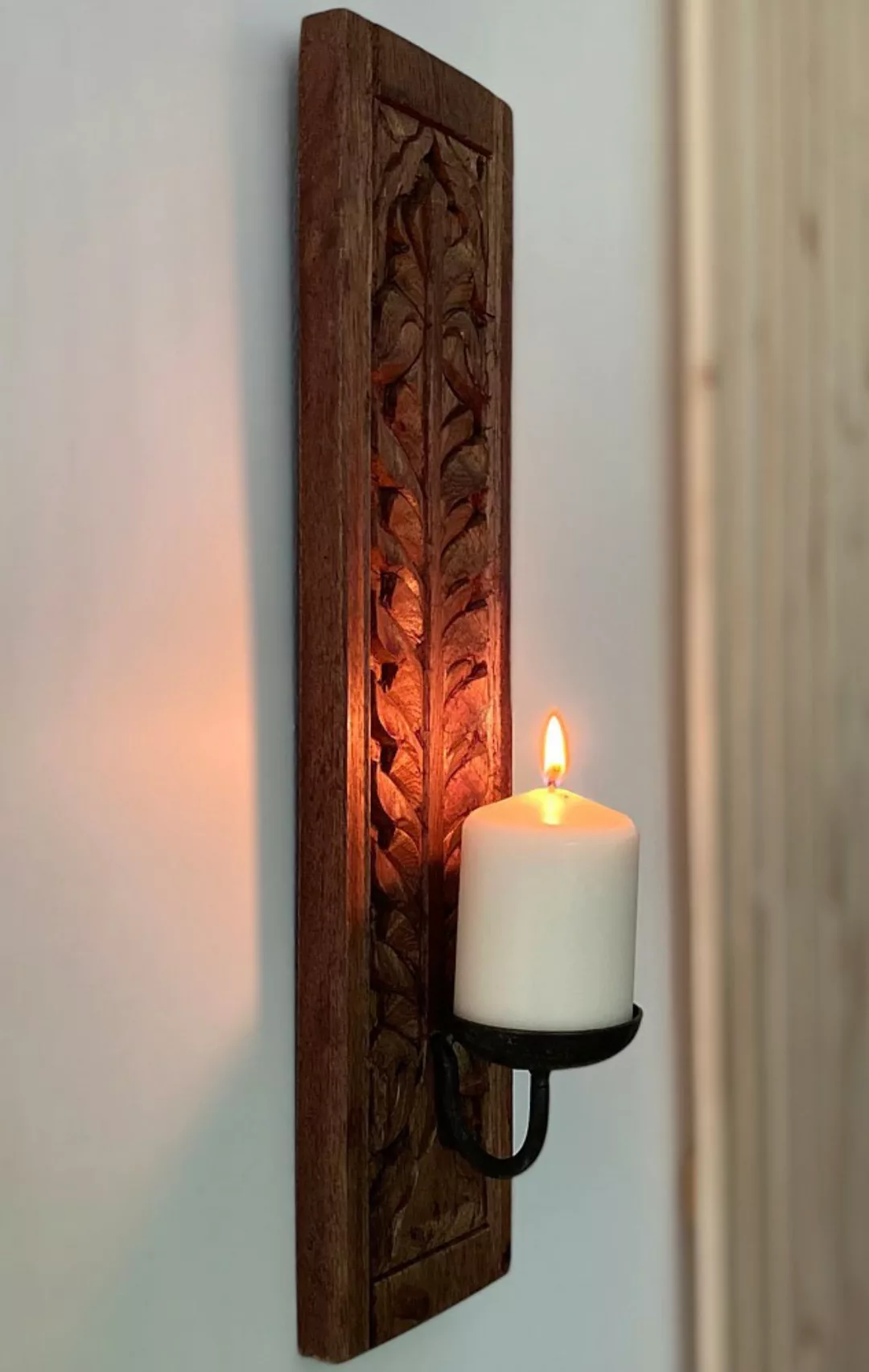 Wandkerzenhalter Toskana Landhausstil Vintage Holz Rustikal Antik-Stil 42cm günstig online kaufen