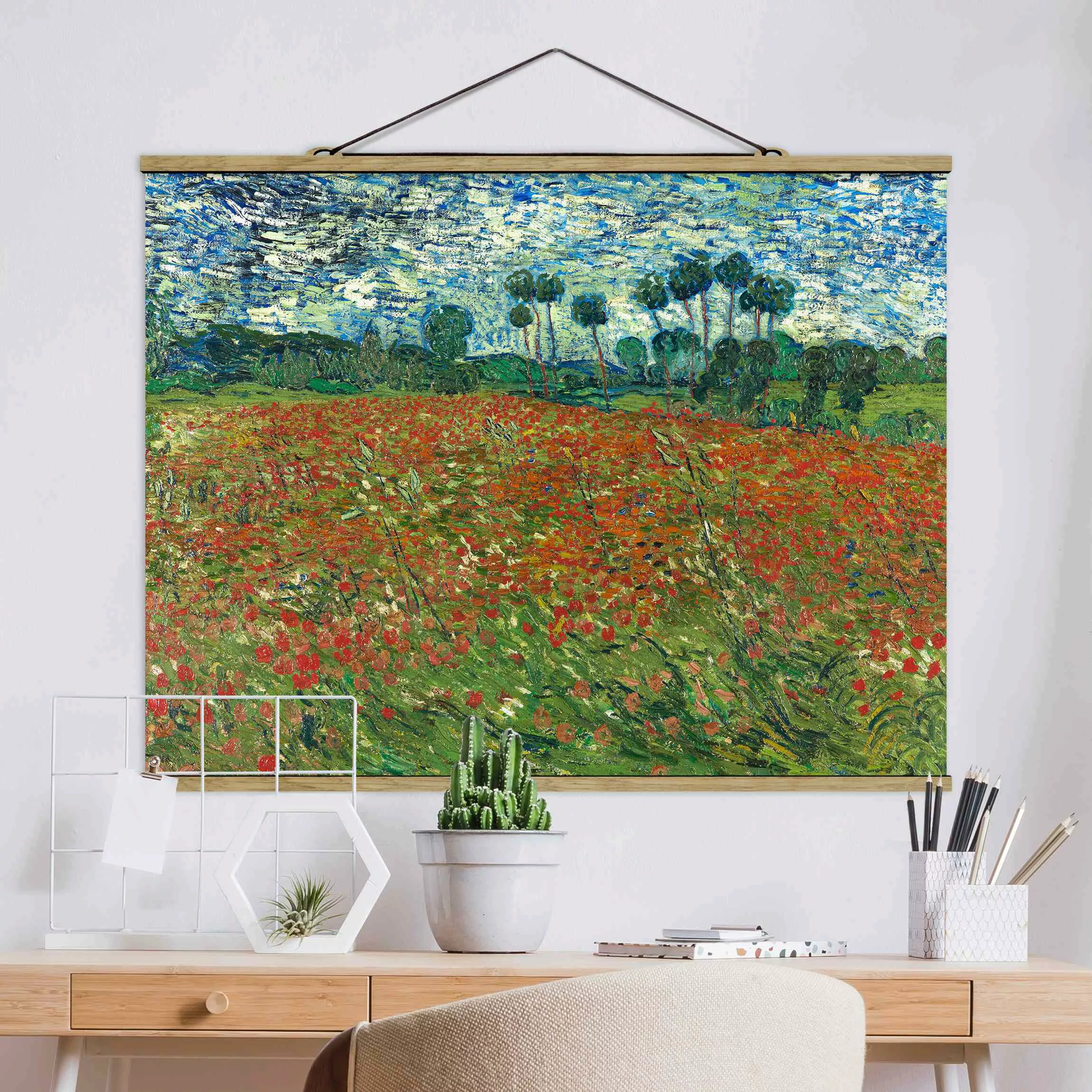 Stoffbild Blumen mit Posterleisten - Querformat Vincent van Gogh - Mohnfeld günstig online kaufen