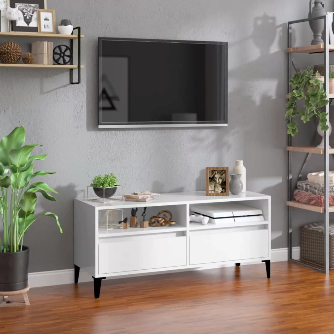 Vidaxl Tv-schrank Hochglanz-weiß 100x34,5x44,5 Cm Holzwerkstoff günstig online kaufen