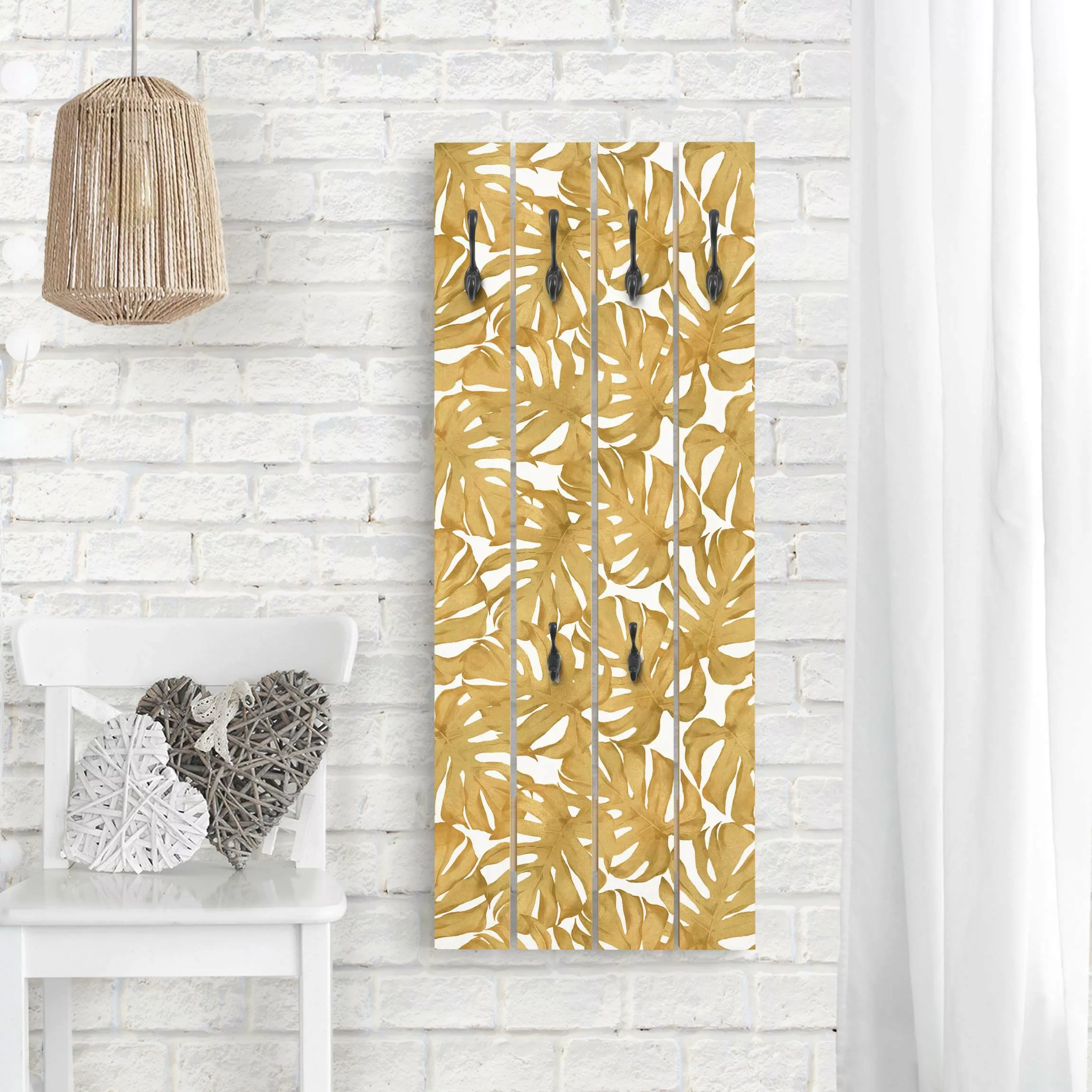 Wandgarderobe Aquarell Monstera Blätter in Gold günstig online kaufen