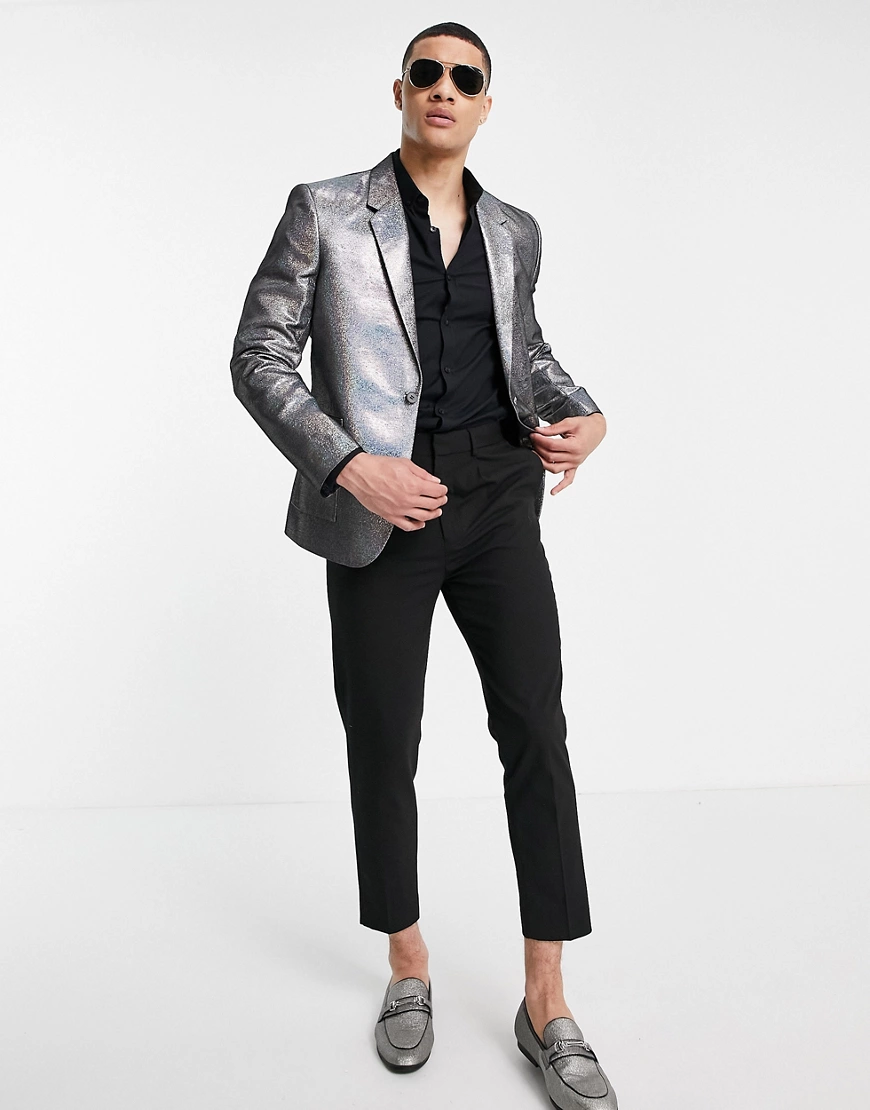 ASOS DESIGN – Schmaler, schimmernder Blazer in Silber-Grau günstig online kaufen