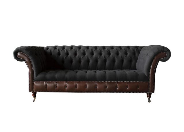 Xlmoebel Chesterfield-Sofa Neues Ledersofa im Design aus schwarzen Stoffen günstig online kaufen