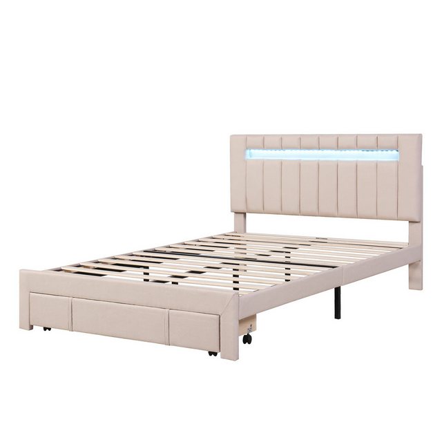 MODFU Bett Doppelbett Polsterbett Kinderbett 140 x 200 cm (mit LED-Beleucht günstig online kaufen