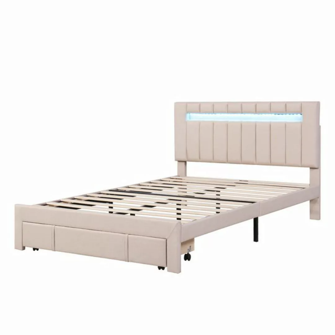 MODFU Bett Doppelbett Polsterbett Kinderbett 140 x 200 cm (mit LED-Beleucht günstig online kaufen