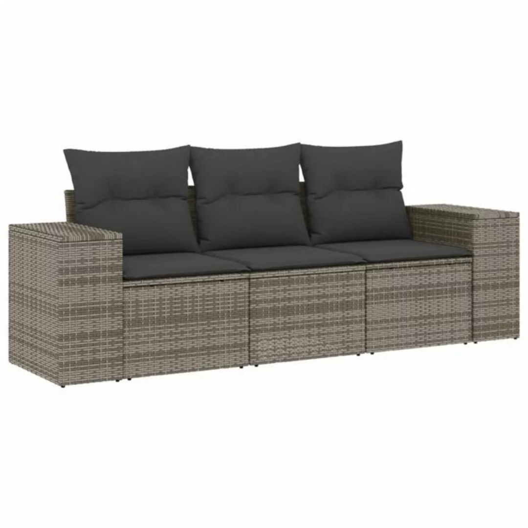 vidaXL Sofaelement 3-tlg. Garten-Sofagarnitur mit Kissen Grau Poly Rattan ( günstig online kaufen