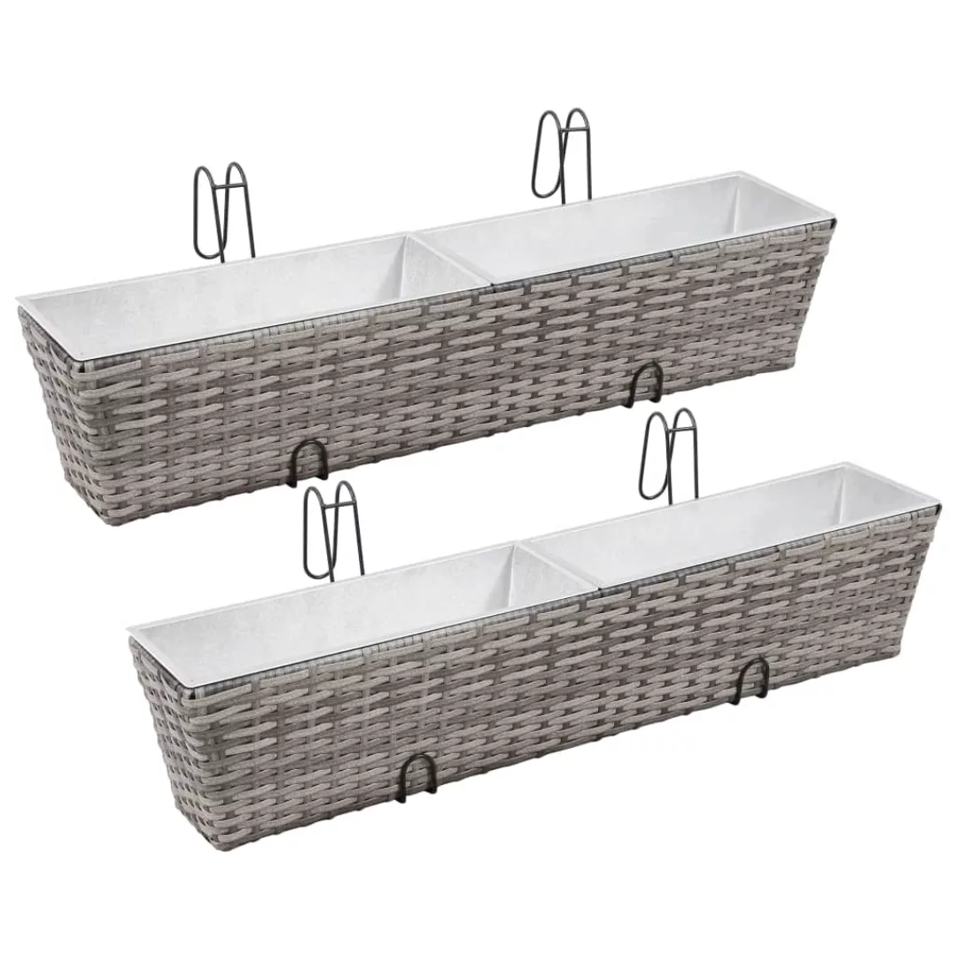 Balkon-hochbeet 2 Stk. 80 Cm Grau Poly Rattan günstig online kaufen