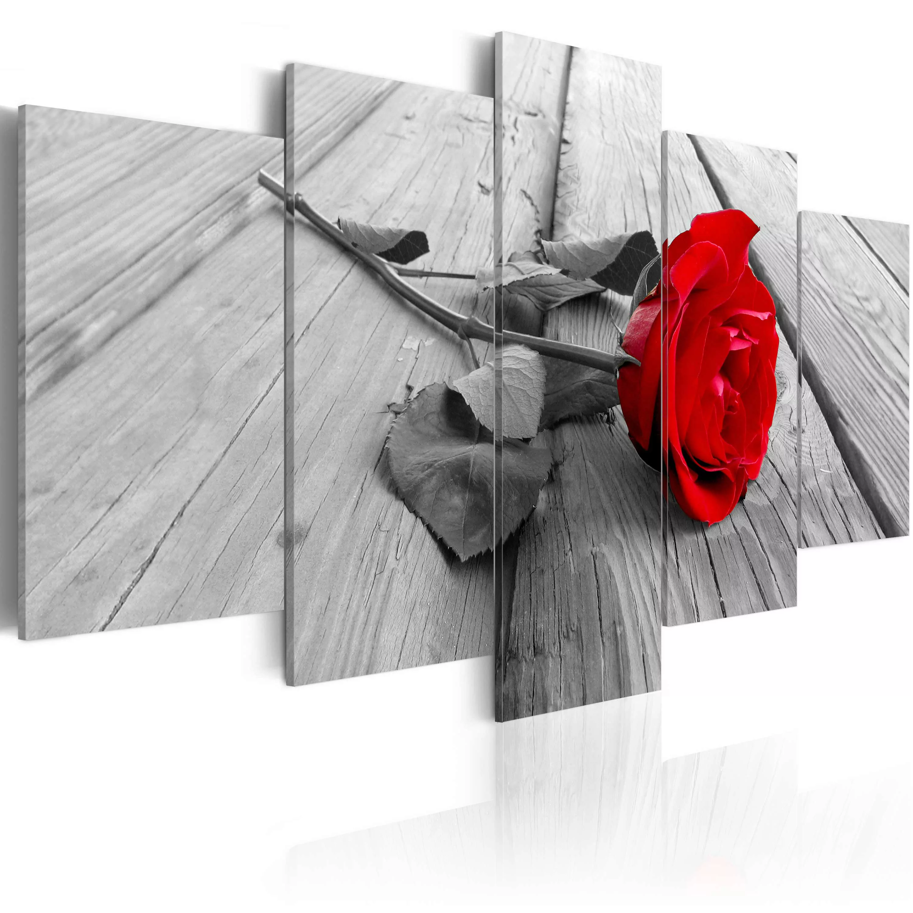 Wandbild - Rose on Wood (5 Parts) Wide Red günstig online kaufen