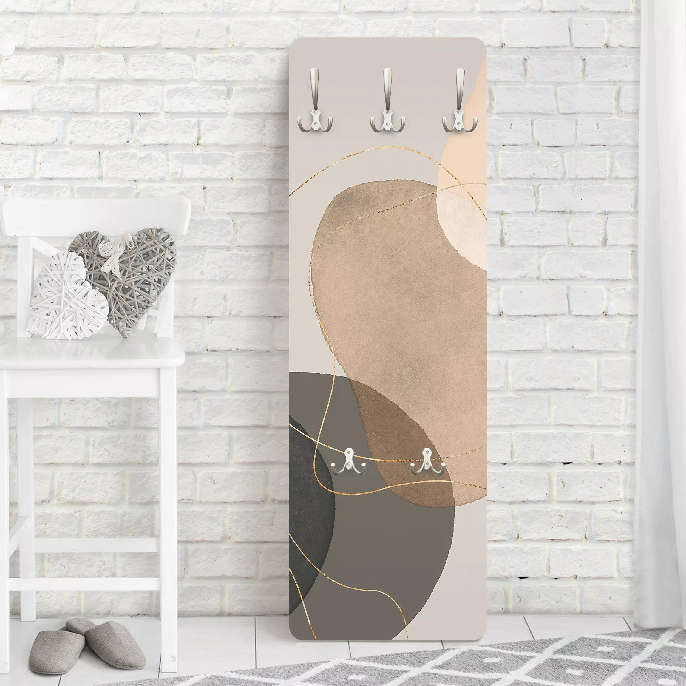 Wandgarderobe Holzpaneel Verspielte Impressionen in Beige günstig online kaufen