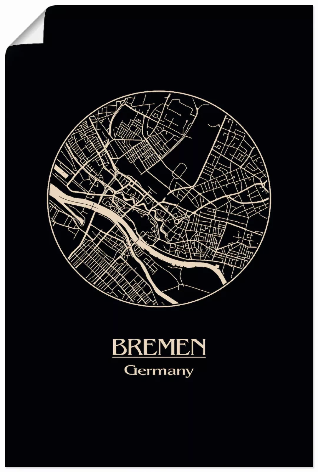 Artland Wandbild "Retro Karte Bremen Deutschland Kreis", Deutschland, (1 St günstig online kaufen