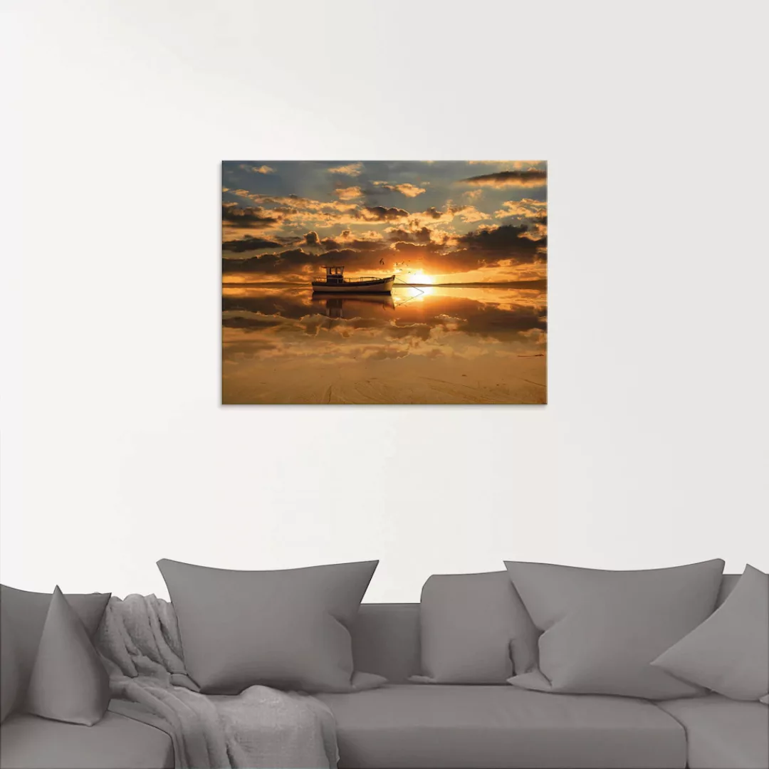 Artland Glasbild "Das Fischerboot im Sonnenuntergang", Boote & Schiffe, (1 günstig online kaufen