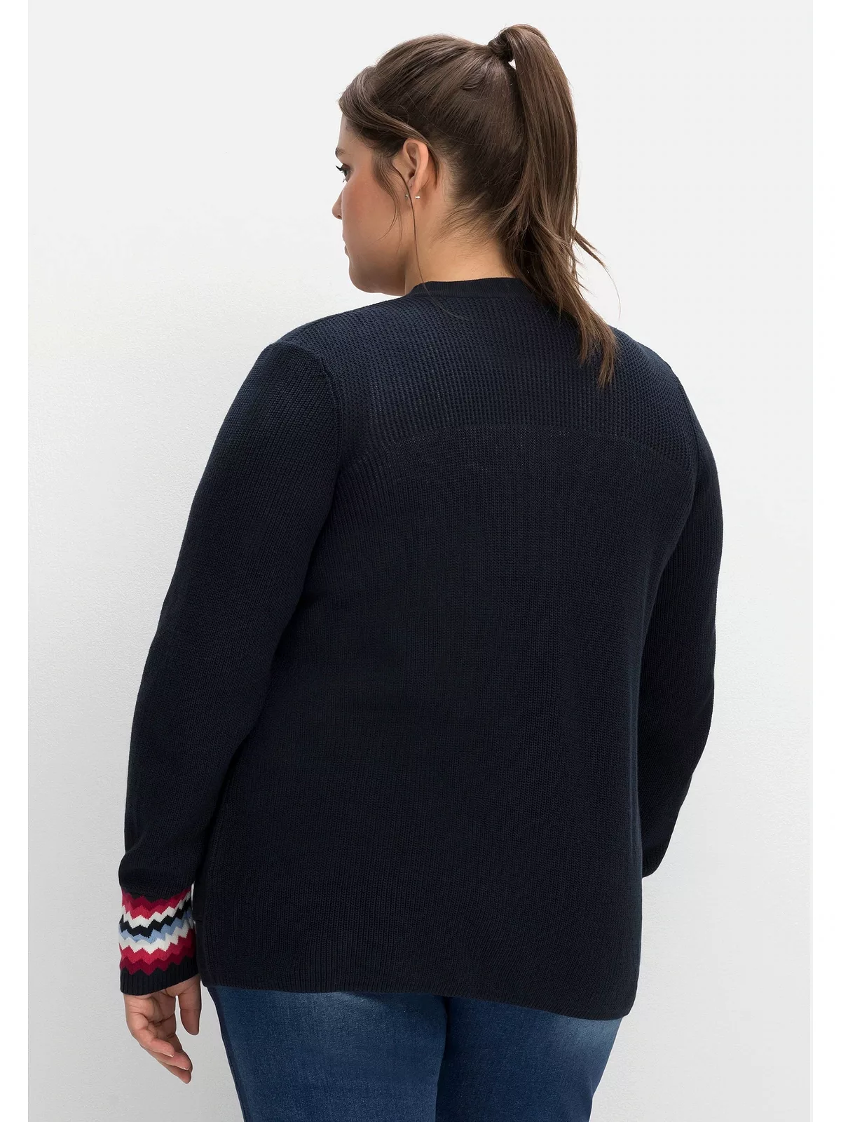 Sheego Cardigan "Große Größen", mit Kontrastmuster am Ärmelsaum günstig online kaufen