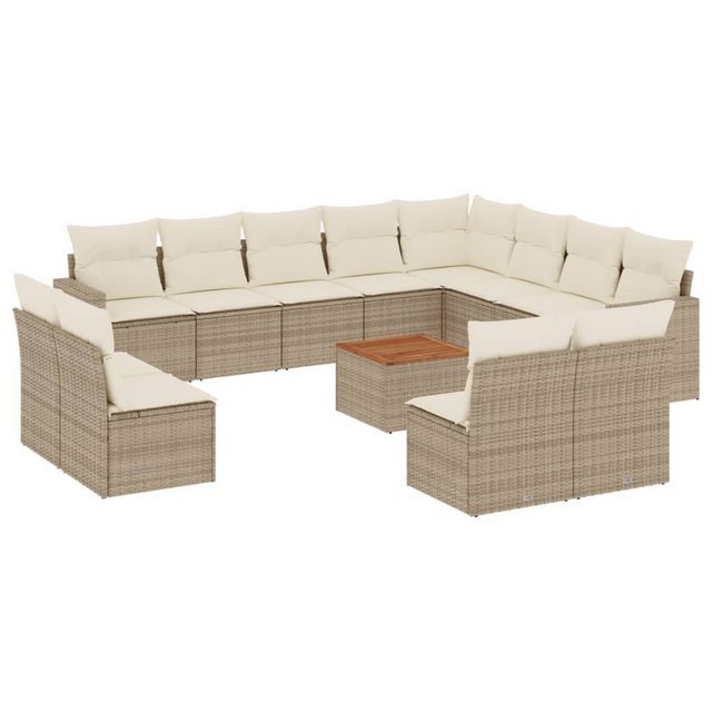 vidaXL Sofaelement 13-tlg. Garten-Sofagarnitur mit Kissen Beige Poly Rattan günstig online kaufen