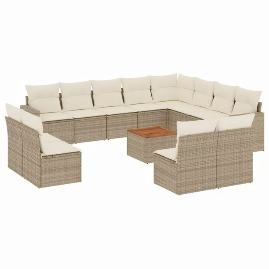 vidaXL Sofaelement 13-tlg. Garten-Sofagarnitur mit Kissen Beige Poly Rattan günstig online kaufen