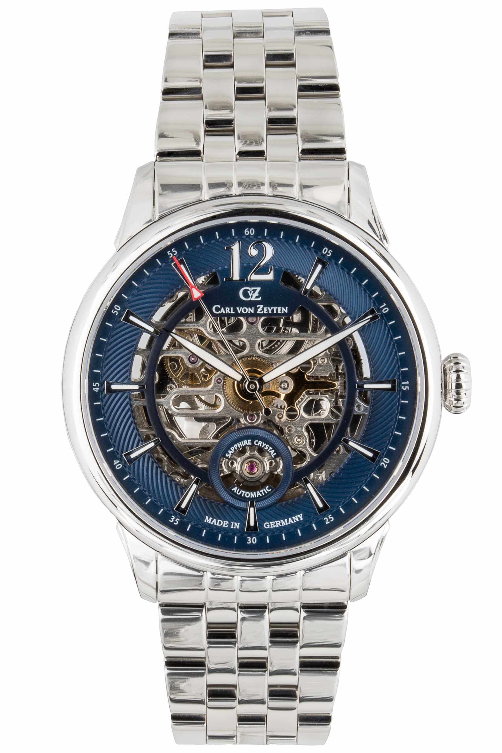 Carl von Zeyten -Schramberg Herrenuhr Silber Blau Skelettuhrwerk 43mm- CVZ0 günstig online kaufen