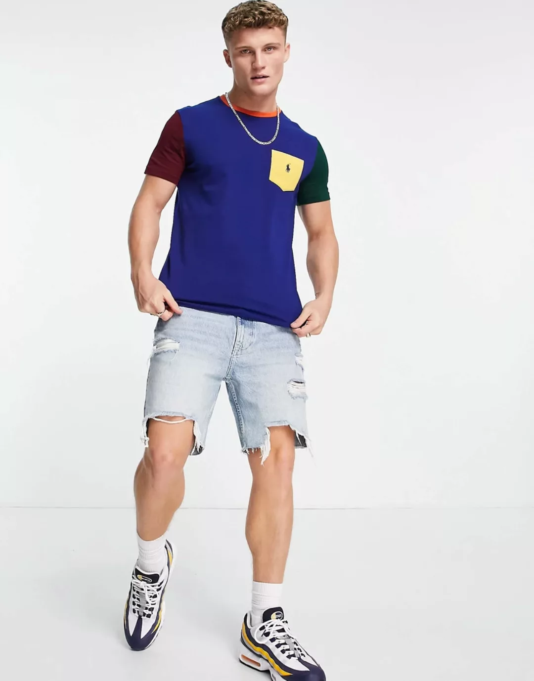Polo Ralph Lauren – T-Shirt in Königsblau mit Blockfarbendesign und Markenl günstig online kaufen