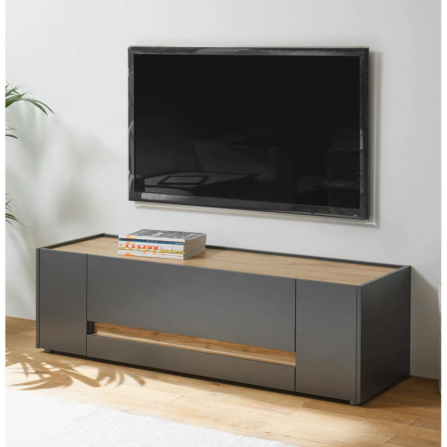 Wohnzimmer TV Lowboard modern CRISP-61 in anthrazit mit Absetzungen in Wota günstig online kaufen