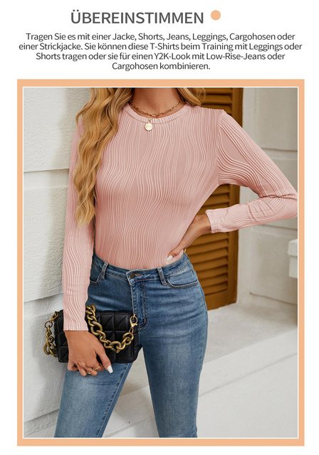 Zoclack Langarmbluse Pullover Damen Rundhals Lässig Top Strukturiert T-Shir günstig online kaufen