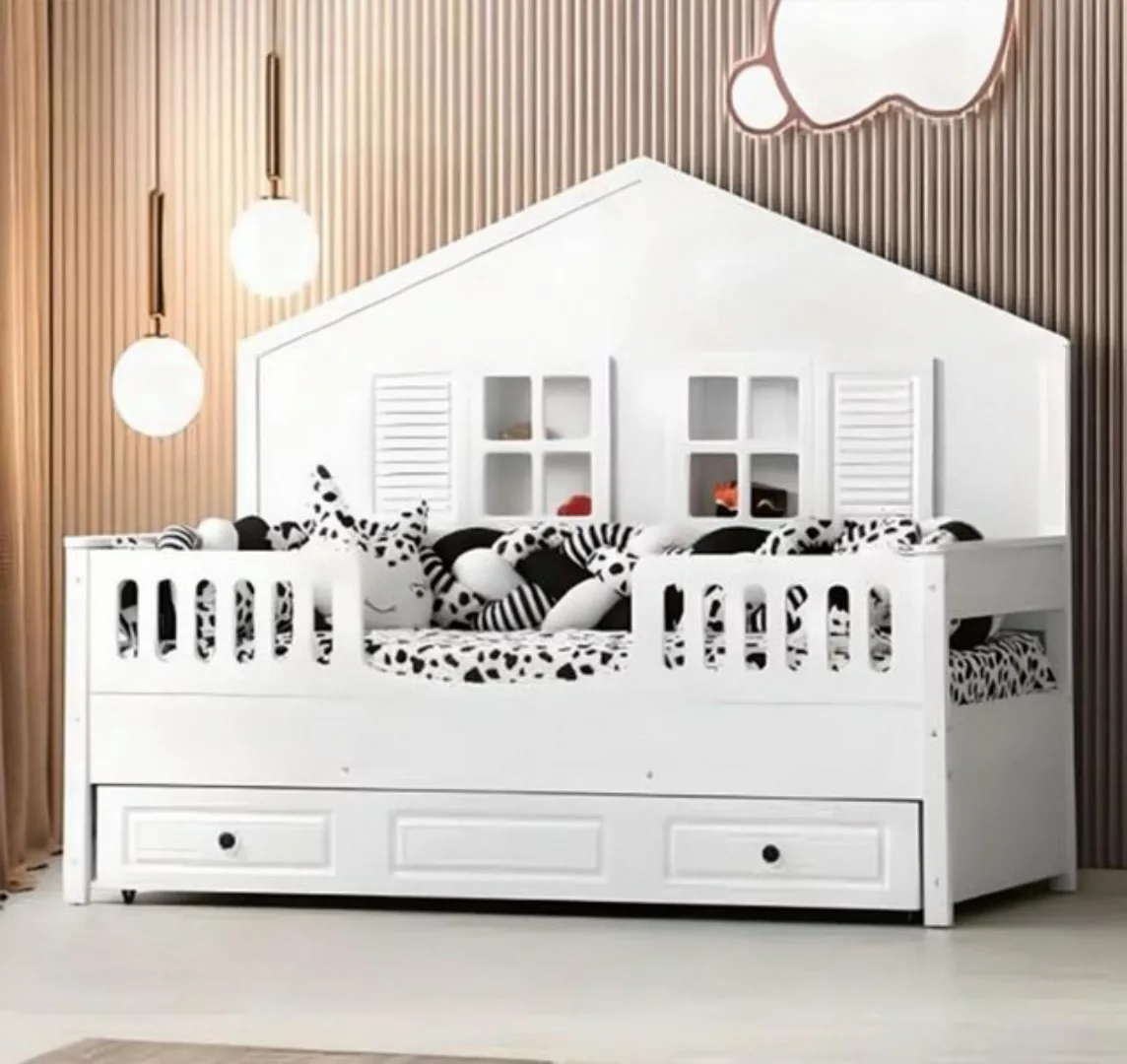 JVmoebel Kinderbett Kinderbett Holzbett Funktionsbett Ausziehbares Weiß Hol günstig online kaufen