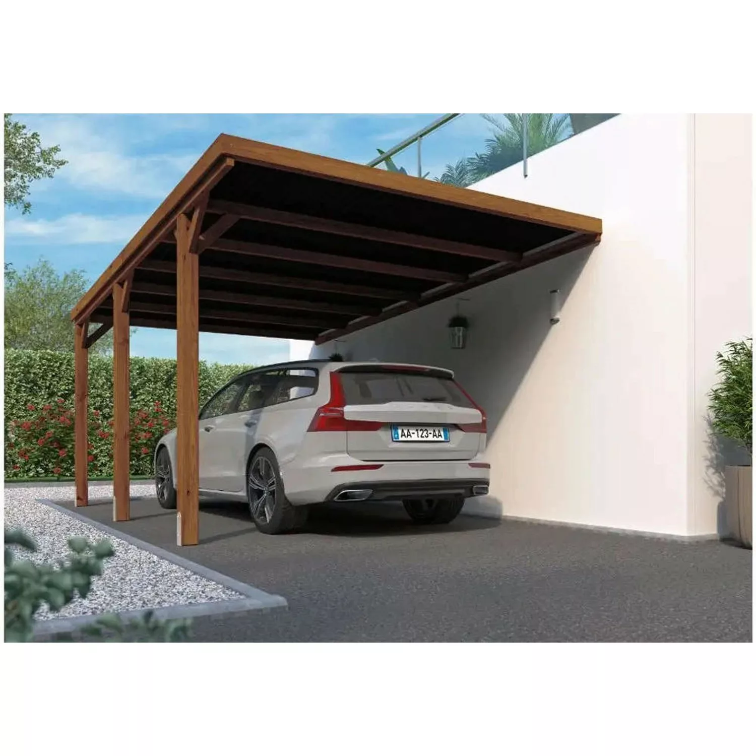 Alpholz Anlehncarport Victor Holz Druckimprägniert Braun Flach 2.520 cm günstig online kaufen