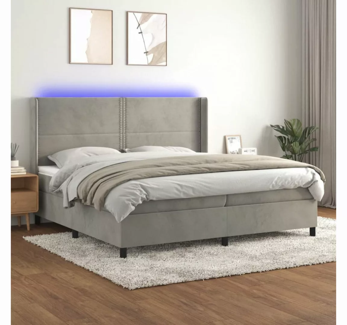 vidaXL Boxspringbett Boxspringbett mit Matratze LED Hellgrau 200x200 cm Sam günstig online kaufen