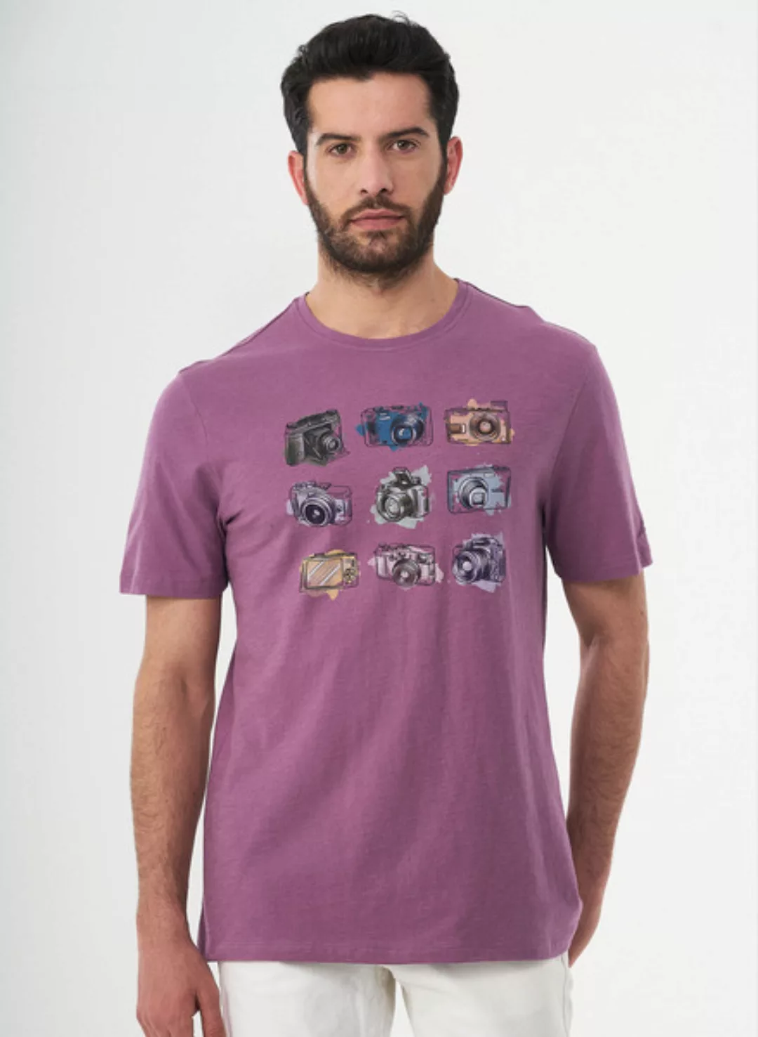 T-shirt Aus Bio-baumwolle Mit Kamera-print günstig online kaufen