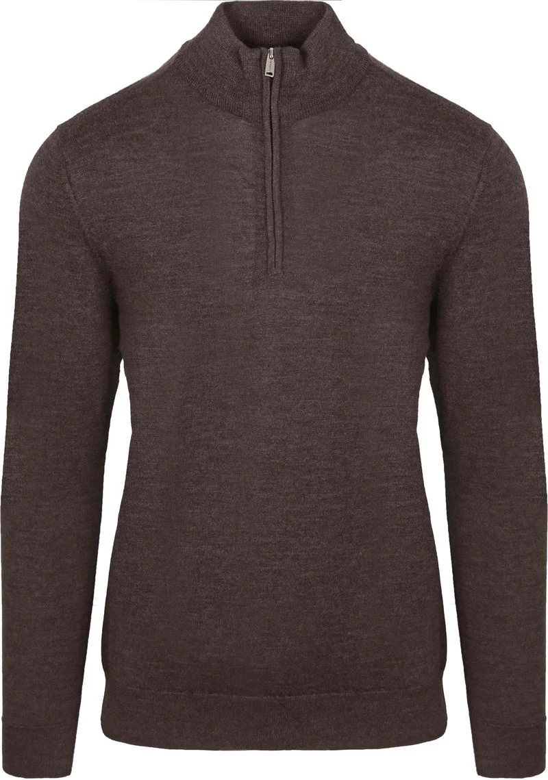 Profuomo Half Zip Pullover Merinowolle Dunkelbraun - Größe M günstig online kaufen