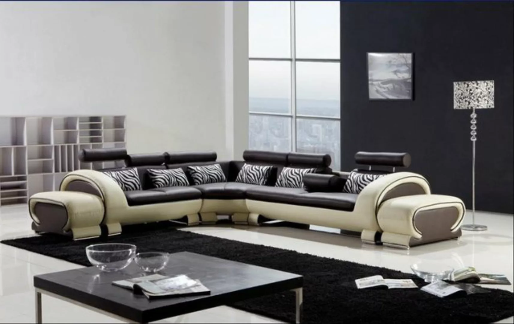 JVmoebel Ecksofa, Ecksofa L-Form 2x Hocker Sofa Couch Polster Leder Moderne günstig online kaufen