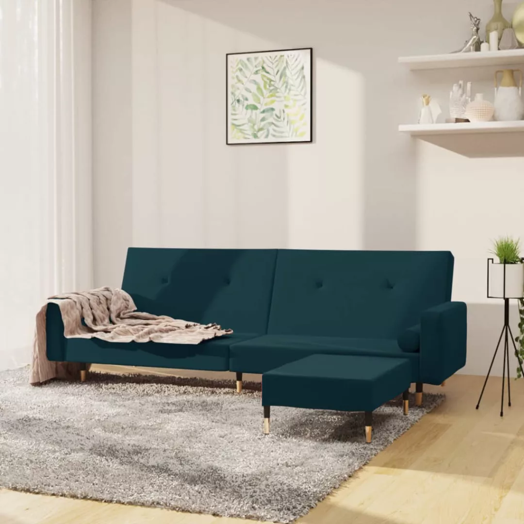 Vidaxl Schlafsofa 2-sitzer Mit Hocker Blau Samt günstig online kaufen