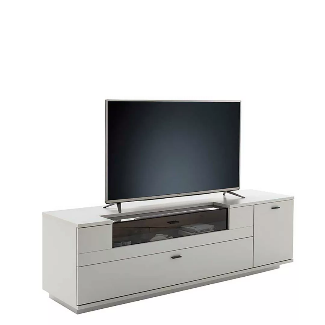 Unterschrank Fernseher modern in Weiß und Wildeiche Holzoptik 195 cm breit günstig online kaufen