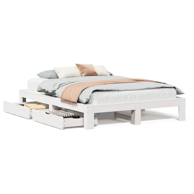 vidaXL Bett, Massivholzbett ohne Matratze Weiß 140x190 cm Kiefernholz günstig online kaufen